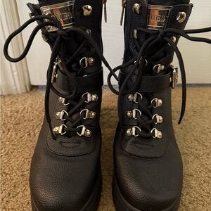 GUESS Women's Canaly Lug Sole Block Heel Combat Boots
